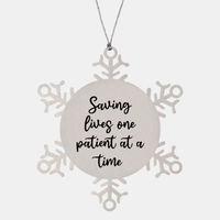 Load image into Gallery viewer, Nurse Christmas Ornament Saving lives one patient at a time Ornament Appreciation Gift Nurse's Day Coworker Colleague Snowflake Ornament – front view
