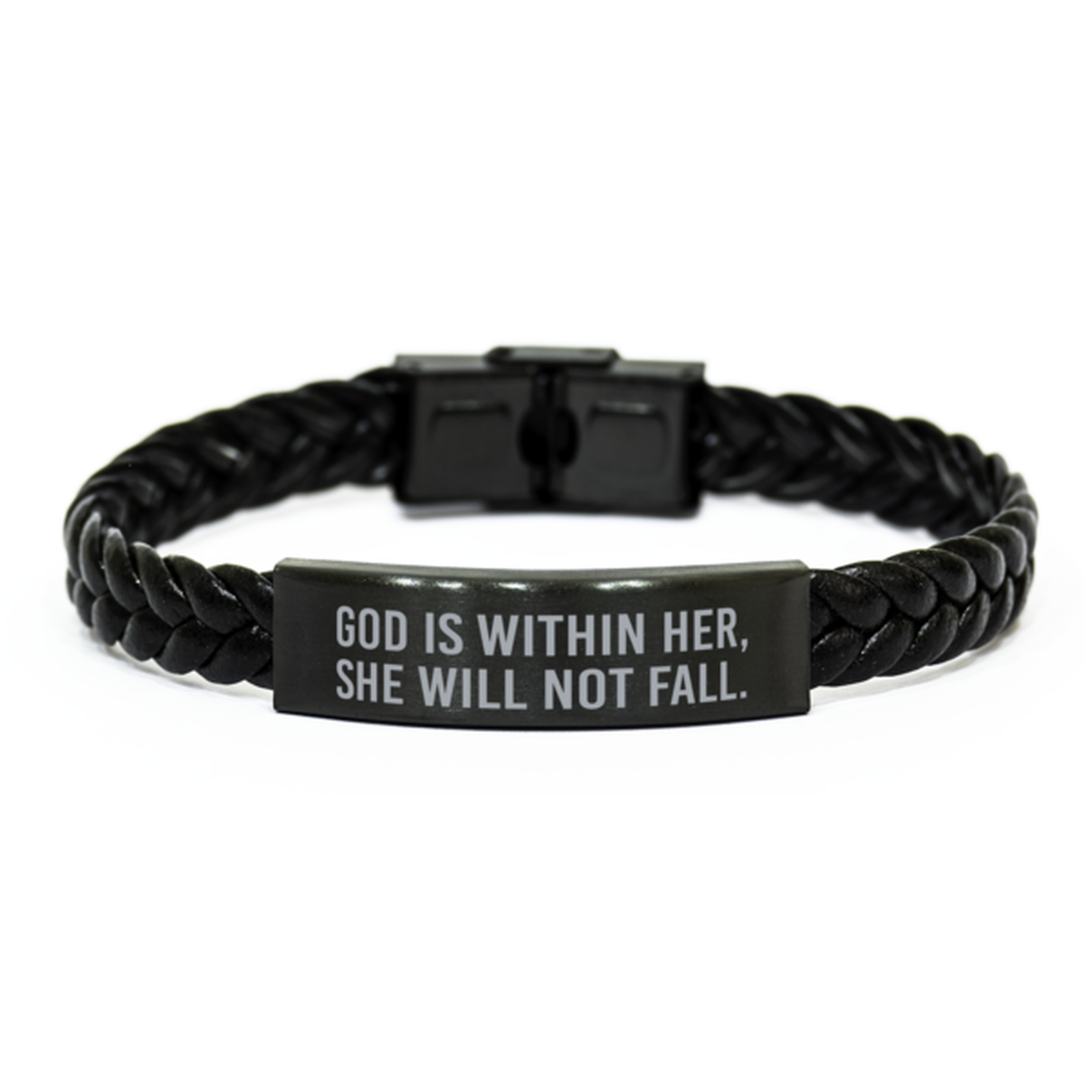 God is within her she will not fall bracelet Christian Mantra Gift for Men Women Christmas Birthday for Him Her Braided Leather Bracelet