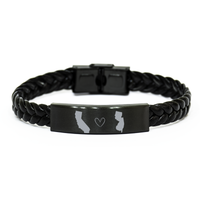Load image into Gallery viewer, California and New Jersey Bracelet Long Distance Gift Men Women Him Her Relationships Black Leather Bracelet – front view
