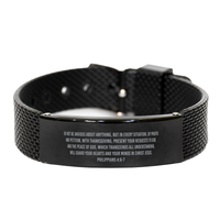 Load image into Gallery viewer, Philippians 4 6-7 Bracelet, Black Stainless Steel Bible Verse Christian Gifts for Him - Be Anxious for Nothing Do Not Worry

