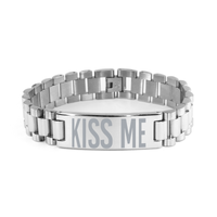 Load image into Gallery viewer, Kiss Me Ladder Stainless Steel Bracelet, Valentines Bracelet, Anniversary Bracelet, Husband Bracelet – front view
