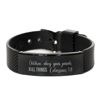 Load image into Gallery viewer, Children obey your parents in all things Colossians 3 20 Bracelet, Scripture Bracelet for Men, Christian Jewelry – front view
