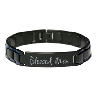 Load image into Gallery viewer, Blessed Mom Bracelet – Black Stainless Steel Engraved Gift for Mom

