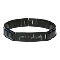 Load image into Gallery viewer, Jesus is Greater than Anxiety Bracelet for Christian Men Birthday Gift – front view
