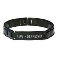 Load image into Gallery viewer, Jesus is Greater than Depression Bracelet for Men Christian Bracelet for Him Mental Health Bracelet – front view

