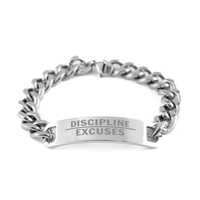 Load image into Gallery viewer, Discipline over Excuses Bracelet for Him Positive Mantra Gift for Men Mental Health Stainless Steel Jewelry – front view
