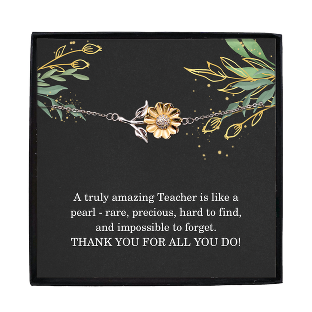 Teacher Sunflower Bracelet for Women, Teacher Christmas Gift for Her, Thank You Gift for Teacher, Rare Precious Hard to Find – front view