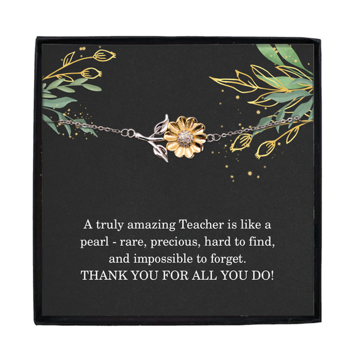 Teacher Sunflower Bracelet for Women, Teacher Christmas Gift for Her, Thank You Gift for Teacher, Rare Precious Hard to Find – front view