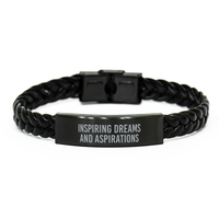 Load image into Gallery viewer, Inspiring Dreams and Aspirations Bracelet Teacher Bracelet Educator Guidance Counselor School Teacher Black Leather Bracelet – front view
