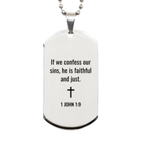 Load image into Gallery viewer, 1 John 1 9 Dog Tag Necklaces - 1 John 1:9 Necklace for Men – front view
