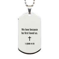Load image into Gallery viewer, 1 John 4 19 Dog Tag Necklaces - 1 John 4:19 Necklace for Men – front view
