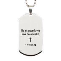 Load image into Gallery viewer, 1 Peter 2 24 Dog Tag Necklaces - 1 Peter 2:24 Necklace for Men – front view
