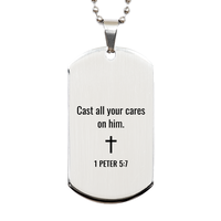 Load image into Gallery viewer, 1 Peter 5 7 Dog Tag Necklaces - 1 Peter 5:7 Necklace for Men – front view
