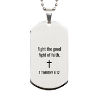 Load image into Gallery viewer, 1 Timothy 6 12 Dog Tag Necklaces - 1 Timothy 6:12 Necklace for Men – front view
