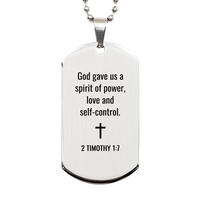 Load image into Gallery viewer, 2 Timothy 1 7 Dog Tag Necklaces - 2 Timothy 1:7 Necklace for Men – front view
