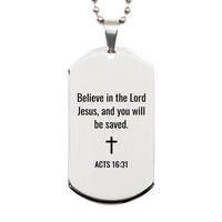 Load image into Gallery viewer, Acts 16 31 Dog Tag Necklaces - Acts 16:31 Necklace for Men – front view
