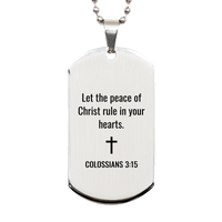 Load image into Gallery viewer, Colossians 3 15 Dog Tag Necklaces - Colossians 3:15 Necklace for Men – front view
