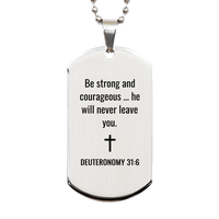 Load image into Gallery viewer, Deuteronomy 31 6 Dog Tag Necklaces - Deuteronomy 31:6 Necklace for Men – front view
