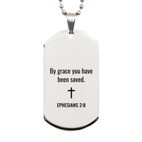 Load image into Gallery viewer, Ephesians 2 8 Dog Tag Necklaces - Ephesians 2:8 Necklace for Men – front view
