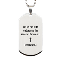 Load image into Gallery viewer, Hebrews 12 1 Dog Tag Necklaces - Hebrews 12:1 Necklace for Men – front view
