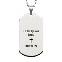 Load image into Gallery viewer, Hebrews 12 2 Dog Tag Necklaces - Hebrews 12:2 Necklace for Men – front view
