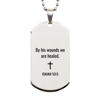 Load image into Gallery viewer, Isaiah 53 5 Dog Tag Necklaces - Isaiah 53:5 Necklace for Men – front view
