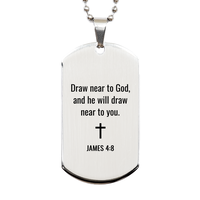Load image into Gallery viewer, James 4 8 Dog Tag Necklaces - James 4:8 Necklace for Men – front view
