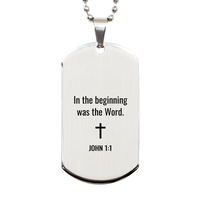 Load image into Gallery viewer, John 1 1 Dog Tag Necklaces - John 1:1 Necklace for Men – front view
