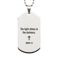 Load image into Gallery viewer, John 1 5 Dog Tag Necklaces - John 1:5 Necklace for Men – front view
