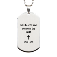 Load image into Gallery viewer, John 16 33 Dog Tag Necklaces - John 16:33 Necklace for Men – front view
