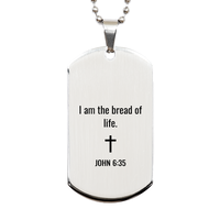 Load image into Gallery viewer, John 6 35 Dog Tag Necklaces - John 6:35 Necklace for Men – front view

