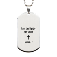 Load image into Gallery viewer, John 8 12 Dog Tag Necklaces - John 8:12 Necklace for Men – front view
