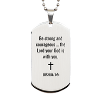 Load image into Gallery viewer, Joshua 1 9 Dog Tag Necklaces - Joshua 1:9 Necklace for Men – front view

