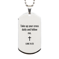 Load image into Gallery viewer, Luke 9 23 Dog Tag Necklaces - Luke 9:23 Necklace for Men – front view

