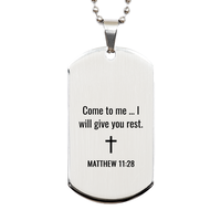 Load image into Gallery viewer, Matthew 11 28 Dog Tag Necklaces - Matthew 11:28 Necklace for Men – front view
