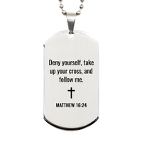 Load image into Gallery viewer, Matthew 16 24 Dog Tag Necklaces - Matthew 16:24 Necklace for Men – front view
