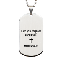 Load image into Gallery viewer, Matthew 22 39 Dog Tag Necklaces - Matthew 22:39 Necklace for Men – front view
