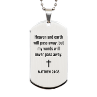 Load image into Gallery viewer, Matthew 24 35 Dog Tag Necklaces - Matthew 24:35 Necklace for Men – front view
