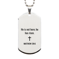 Load image into Gallery viewer, Matthew 28 6 Dog Tag Necklaces - Matthew 28:6 Necklace for Men – front view
