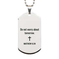 Load image into Gallery viewer, Matthew 6 34 Dog Tag Necklaces - Matthew 6:34 Necklace for Men – front view
