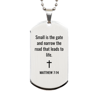 Load image into Gallery viewer, Matthew 7 14 Dog Tag Necklaces - Matthew 7:14 Necklace for Men – front view
