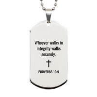 Load image into Gallery viewer, Proverbs 10 9 Dog Tag Necklaces - Proverbs 10:9 Necklace for Men – front view
