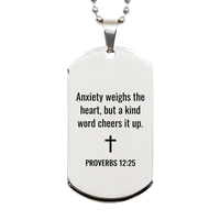 Load image into Gallery viewer, Proverbs 12 25 Dog Tag Necklaces - Proverbs 12:25 Necklace for Men – front view
