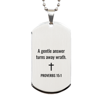 Load image into Gallery viewer, Proverbs 15 1 Dog Tag Necklaces - Proverbs 15:1 Necklace for Men – front view
