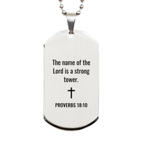 Load image into Gallery viewer, Proverbs 18 10 Dog Tag Necklaces - Proverbs 18:10 Necklace for Men – front view
