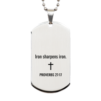 Load image into Gallery viewer, Proverbs 27 17 Dog Tag Necklaces - Proverbs 27:17 Necklace for Men – front view
