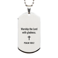 Load image into Gallery viewer, Psalm 100 2 Dog Tag Necklaces - Psalm 100:2 Necklace for Men – front view
