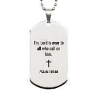 Load image into Gallery viewer, Psalm 145 18 Dog Tag Necklaces - Psalm 145:18 Necklace for Men – front view
