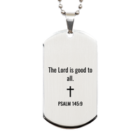 Load image into Gallery viewer, Psalm 145 9 Dog Tag Necklaces - Psalm 145:9 Necklace for Men – front view
