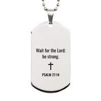 Load image into Gallery viewer, Psalm 27 14 Dog Tag Necklaces - Psalm 27:14 Necklace for Men – front view
